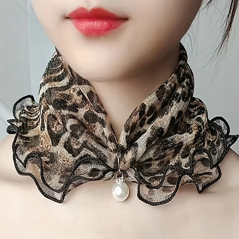 Bohemian style elastic mesh scarf, elastic sun-protective fake collar, with leggings and pearl decorations, versatile magic scarf suitable for all seasons