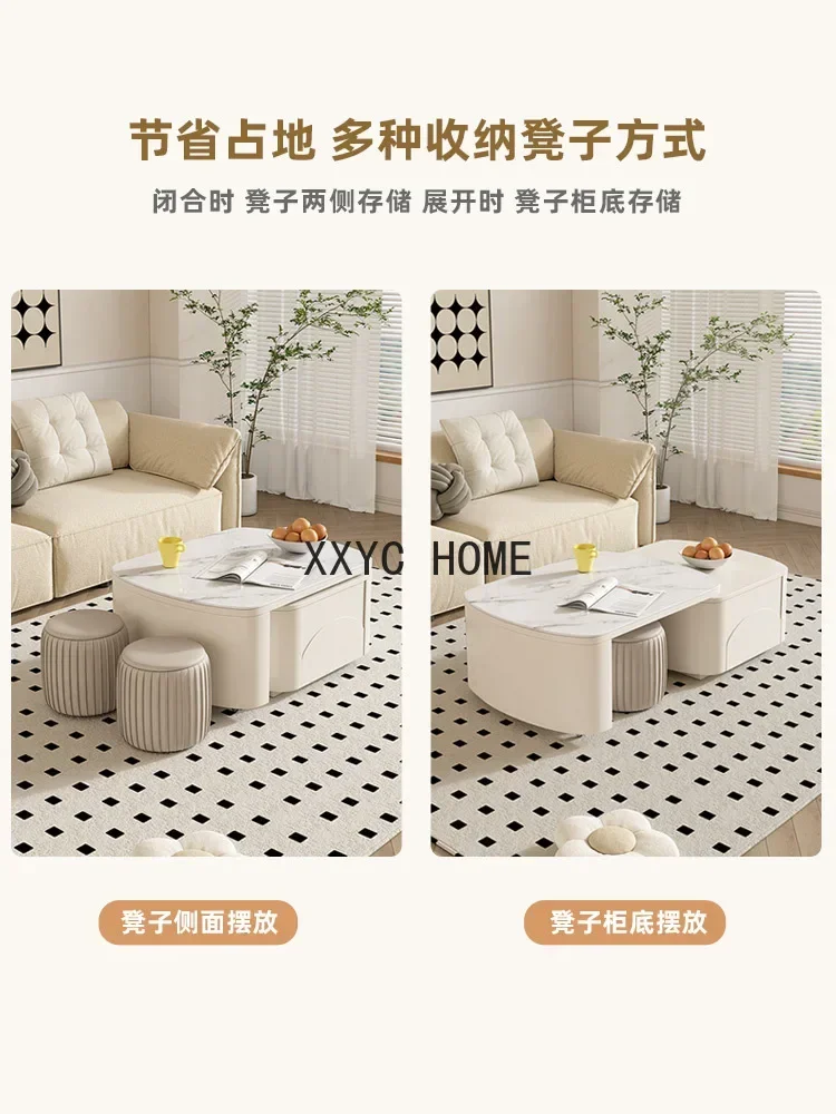 Stone Plate Coffee Table Living Room Multi-Functional Retractable Table Home Small Apartment High-Grade Dining Table