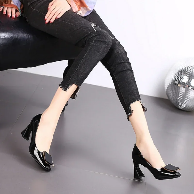 Women Pointed Toe Chunky Platform Pumps Single Shoes Spring Autumn High Heels Woman Ankle Buckle Thick Heeled Party Shoes