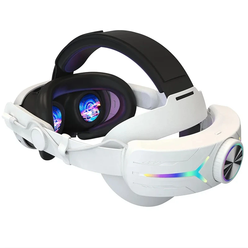 VR Head Strap For Meta Quest 3 Sponge Headwear RGB Charging Headset Built-In 8000Mah Batteries VR Replacement Accessories White