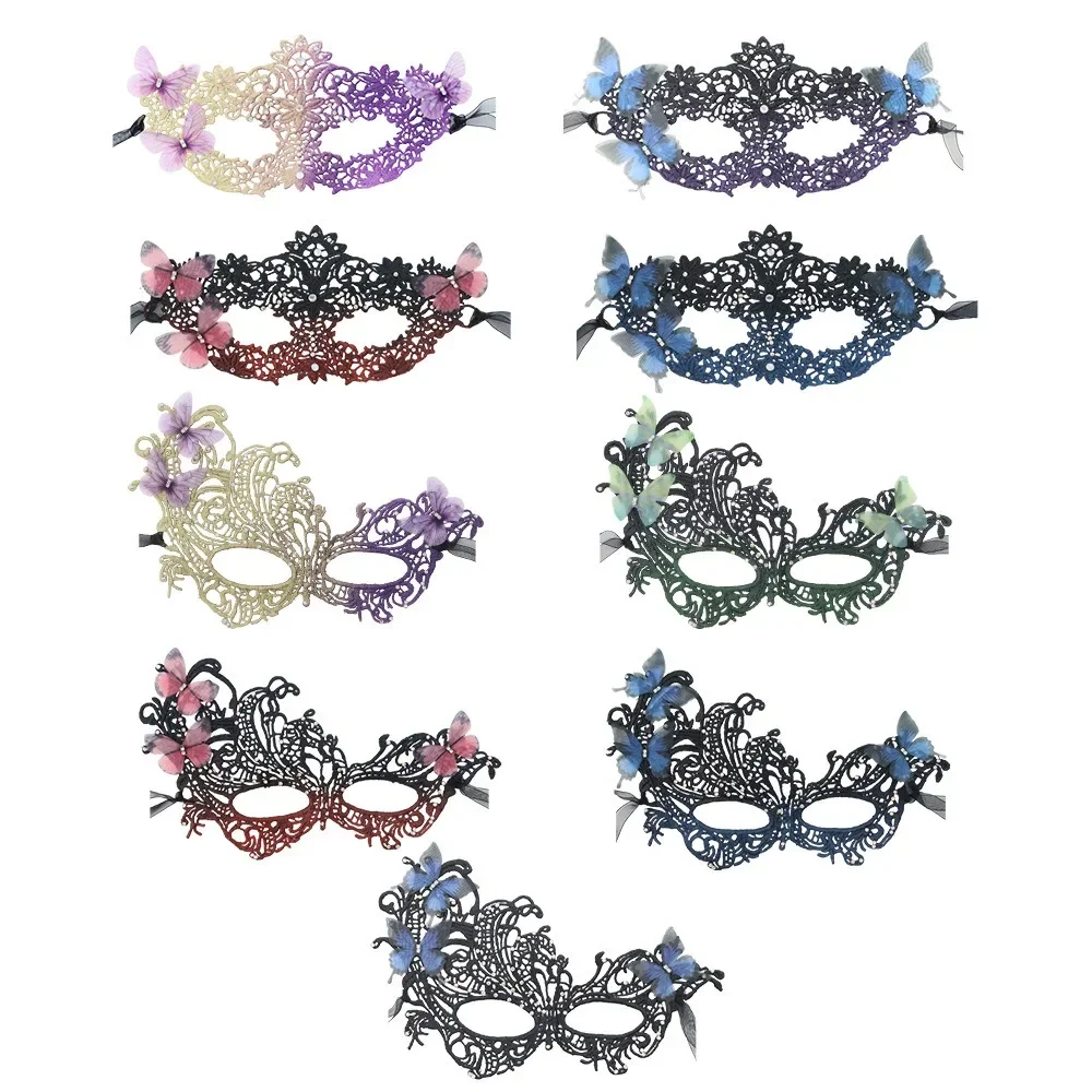 Máscara de encaje de mariposa Sexy para mujer, máscara de media cara para fiesta veneciana, suministros de Cosplay para actuación de Halloween, máscara de ojos hueca