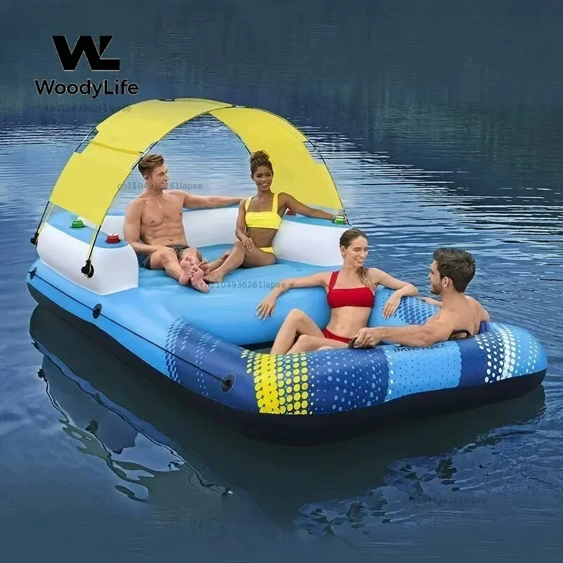 Giant Oversized Inflatable Floating Island with Awning Mount Adult Floating Row Adult Swimming Ring Water Floating Bed