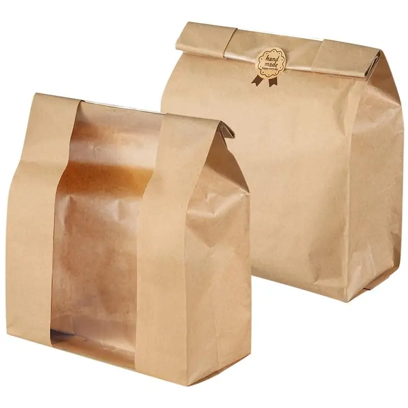 100PCS Kraft Paper Bread Bags Bread Bag For Homemade Bread Sourdough Paper Bag Bread Storage Bag Food Packing Bags Seal Stickers