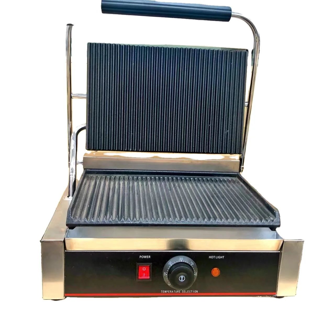 Parrillas panini antiadherentes eléctricas de alta calidad para tienda de comida callejera, pescado, carne, carne, mariscos