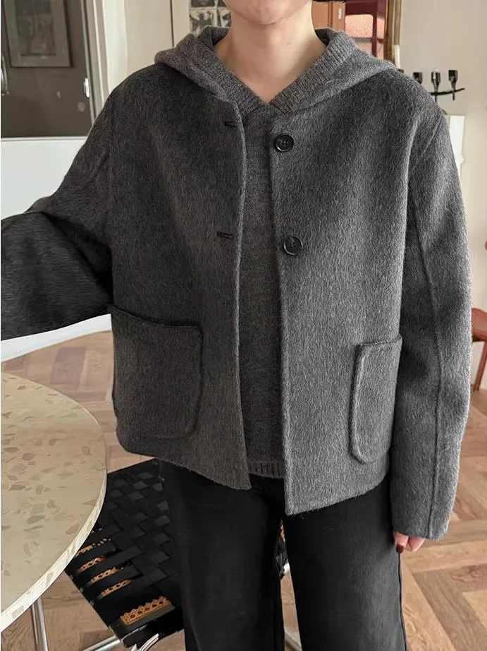 

Korean Sle Double-Faced Woolen Casual Loose Women's Jaet Faionable Commute Long Sve Color Open Cardigan Top