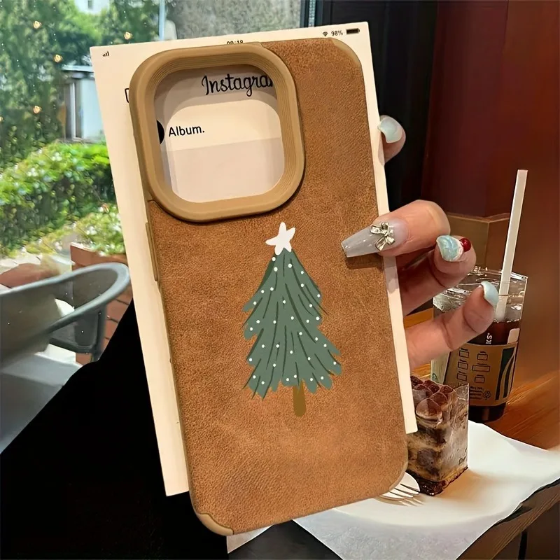 Funda de teléfono de piel sintética con árbol de Navidad para iPhone 17 16 15 14 Pro Max 13 12 11 XS X XR 16PRO 16Plus 17Air, funda suave a prueba de golpes