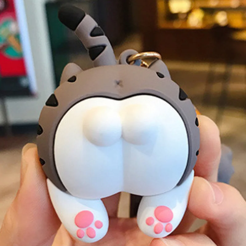 Cat Butt Keychain Cartoon Female Cute Couple Lovers Pair Gift Bag Ornament Car Key Chain Lanyard Child Toy INS Kawaii Girl Gift
