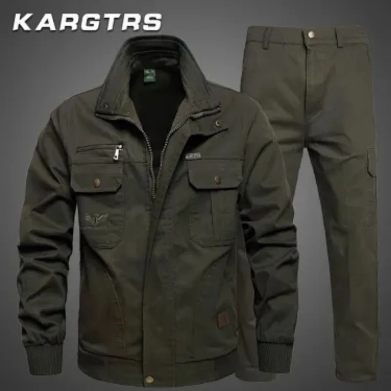 Men's Spring Autumn Thick Workwear Set Wear Resistant Multi Pocket Labor Uniform For Welding Construction Site Work - view 4