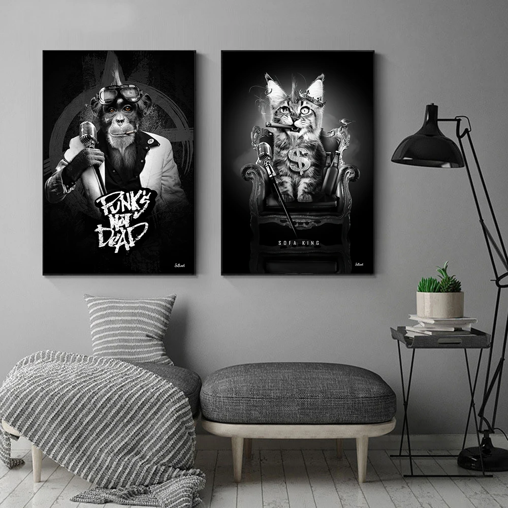 Zły lew małpa pies kot plakat moda dzikie zwierzęta płótno malarstwo drukuje obraz na ścianę sztuka malarstwo dekoracyjne wystrój domu