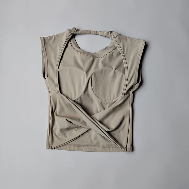 Kurzärmeliges Yoga-Gym-Top für Damen, Nahtloses Top, Rückenfreier Fitnessanzug, Sport-BH, Hochelastischer Lauf-Sportanzug – Detail 7