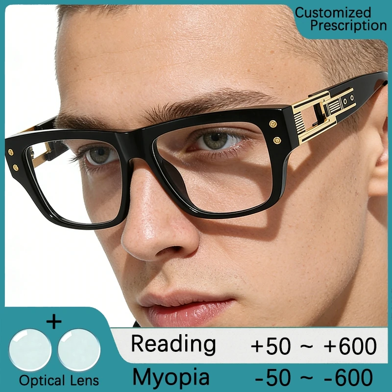 Retro Quadratische Übergroße Anti-Blaulicht Lesebrille für Herren mit Sehstärke Optische Gläser Markendesign Brillengestell