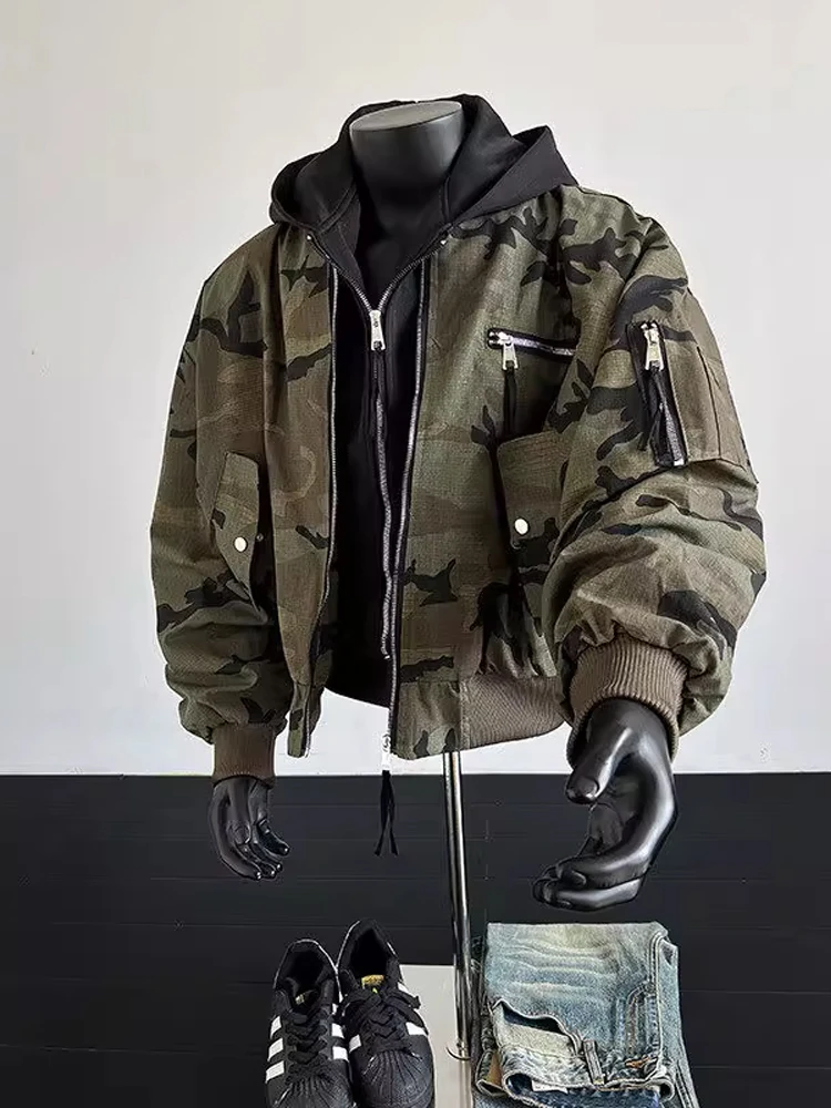 Amerikanische Retro-Camouflage-Bomberjacke für Herren, Frühling-Herbst-Pilotenjacke, Baseball-Stil, lockere Passform, Freizeitkleidung