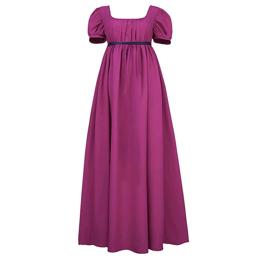 여성용 Daphne Basset Dress Regency Dresses Jane Austen 스타일 하이 웨이스트 라인 프릴 퍼프 슬리브 파티용 롱 드레스
