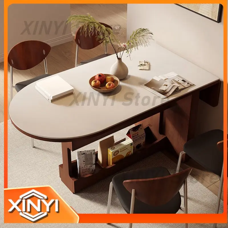 Vintage Folding Dining Table for Small Spaces Foldable Extendable Laminate Dining Table with Solid Wood Frame Semi-Oval
