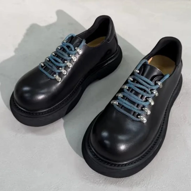First-layer Cowhide Men's Big Toe Derby Shoes Commuting Thick-soled Height-increasing Leather Shoes For Men Black Casual Shoes