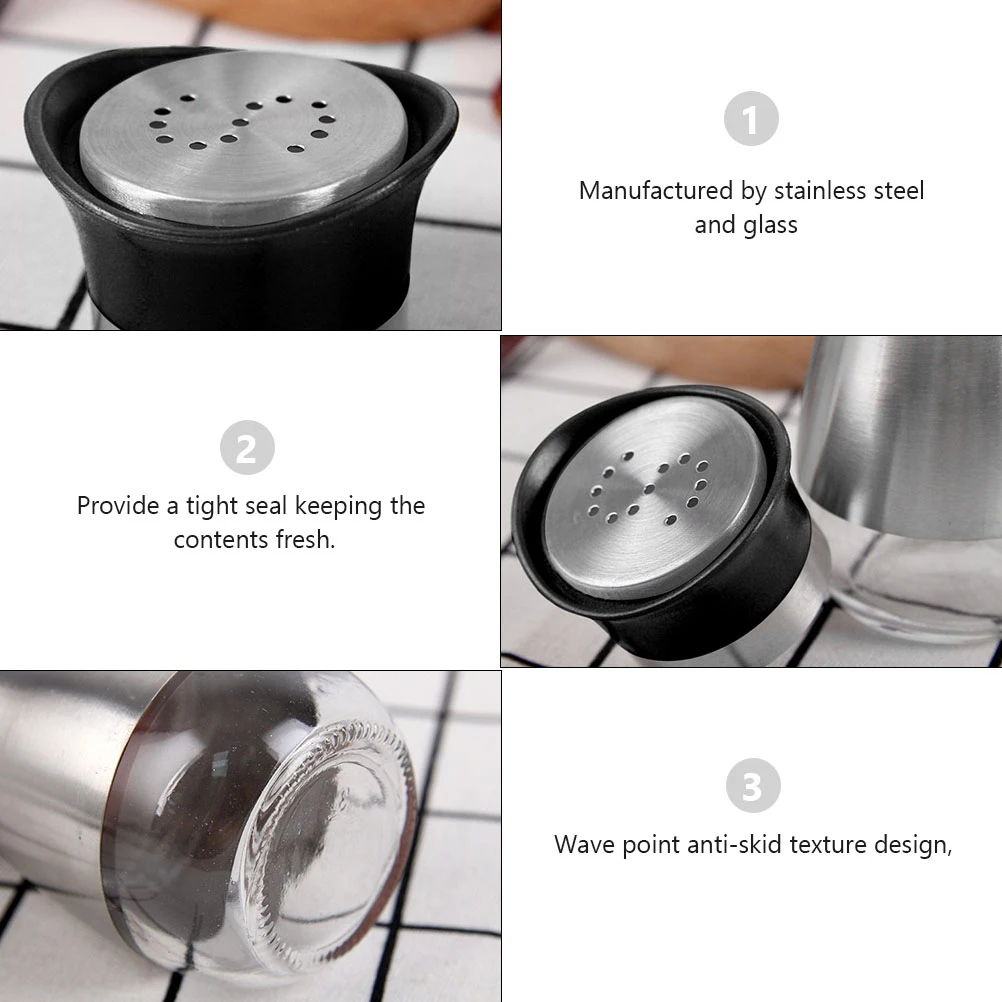 

1 set Stainless Steel Glass Seasoning Bottle Set Condiment Can Cruet Jar Multi Purpose Kitchen Salt Pepper Sugar Spice Holder