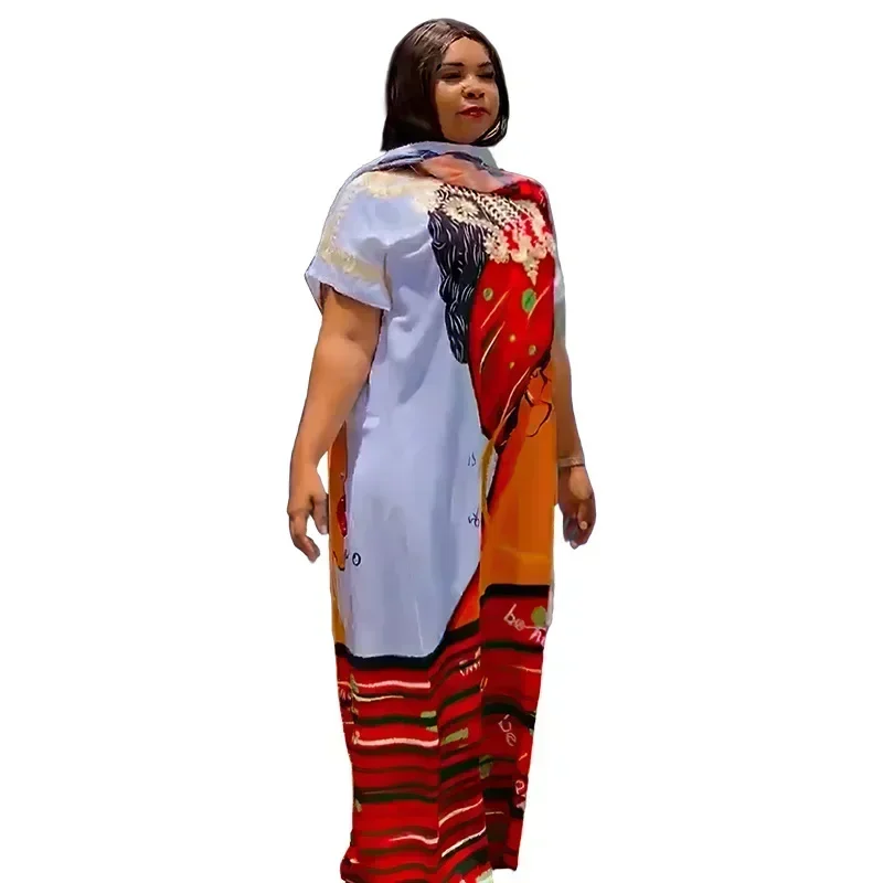 2024 African Plus Size Print Dresses for Women Spring Fashion African 3/4 Sleeve O-neck Wedding Party Long Maxi Dress Gowns