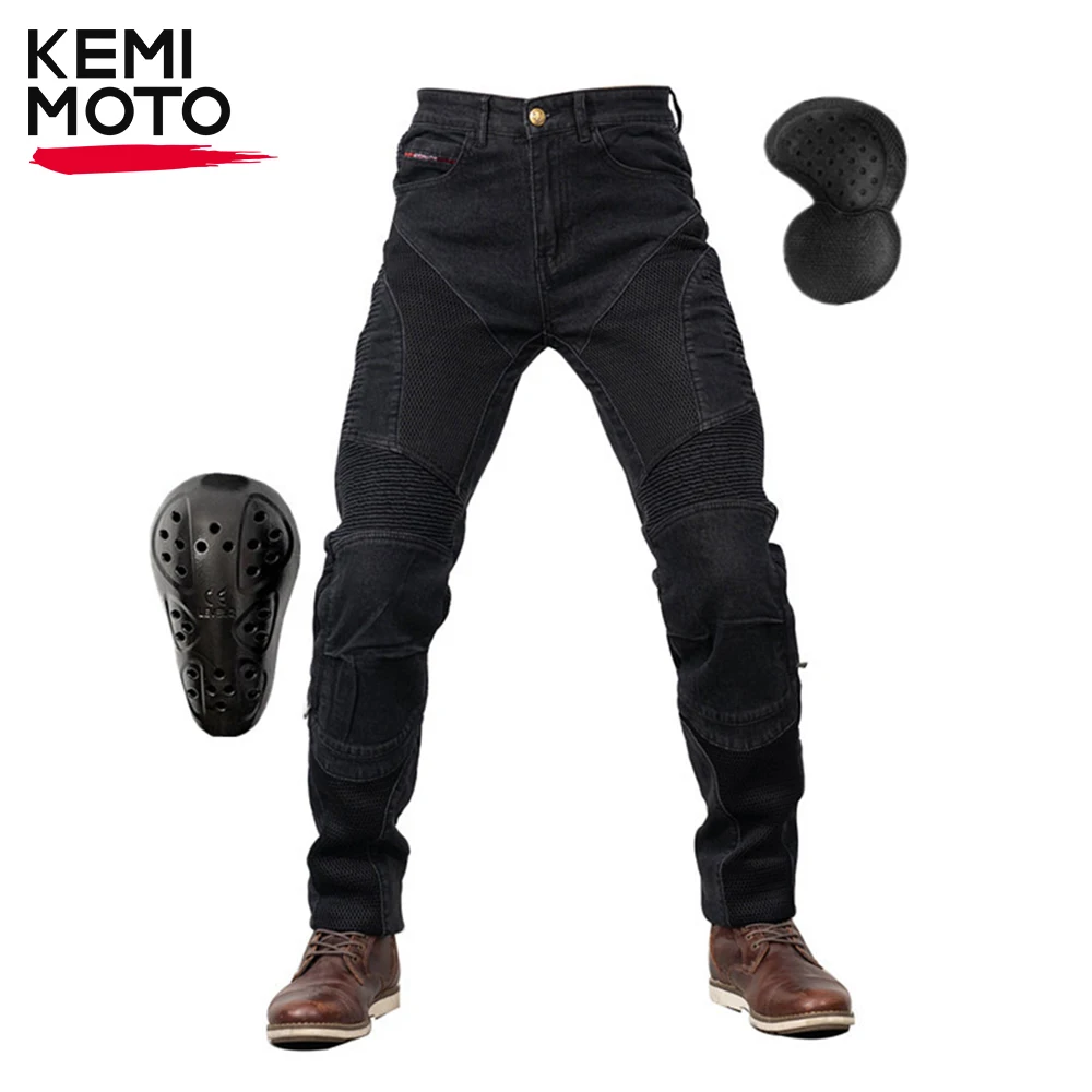 

Motorcycle Trousers Men Summer Jeans Mesh Ventilation Pants Breathable Pants Foot Circumference Black Durable Protective Gear