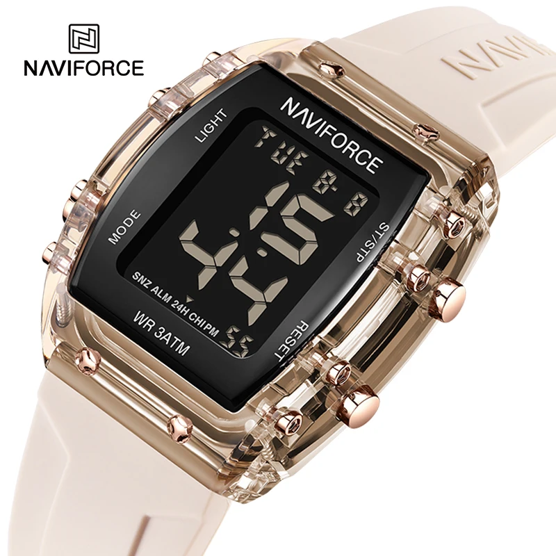 NAVIFORCE Creative Casual Ladies Electronic Watches Fumed Silica Strap LCD Digital Movement Women\'s Clock Waterproof Wrist Watch