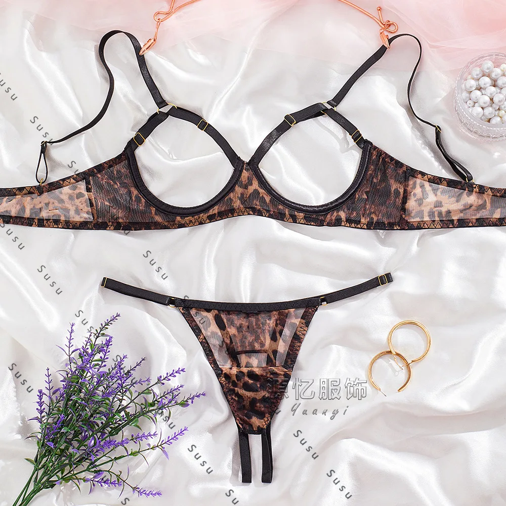 

Специально для эротического нижнего белья с леопардовым принтом, комплект из двух предметов, сексуальный комплект с выдолбленной молочной прозрачной сеткой, искушение qqny2025, новый mo