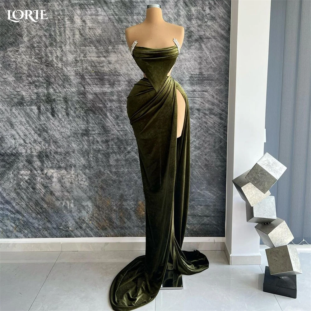 

LORIE Deep Green Mermaid Evening Dresses Beaded Off Shoulder High Side Slit Dubai Prom Dress Arabia Pleated Bride Party Gowns