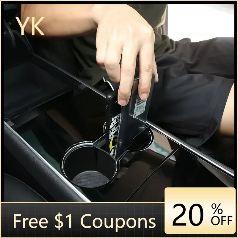 

For Tesla Model 3 2017-2022 ABS Black Car Center Control Cup Holder Compartment Storage Box Interior Car Accessories