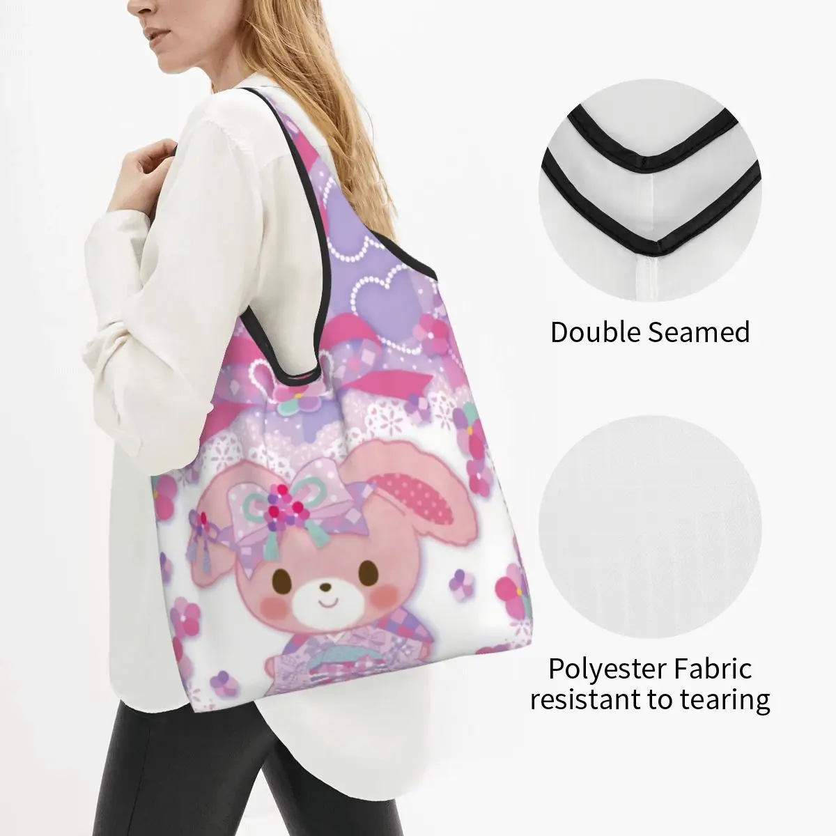 Custom Recycling Disney Cartoon Sugarbunnies Sanrio Japan Anime Shopping Bag Women Tote Bag Portable Grocery Shopper Bags