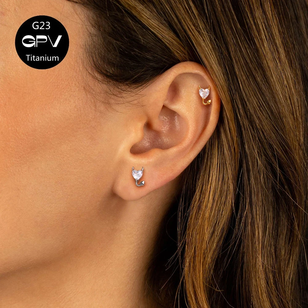 ASTM G23 Titanium Ear Studs Iron Tower Demon Square Zircon Light Luxury Ear Cartilage Stud Pierced Jewelry for Men and Women - view 6