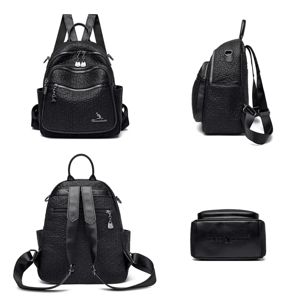 Fashion Women\'s Black Backpack Student School Bag Female Multi-functional Shoulder Bag Ladies Casual Travel Commuting Rucksack