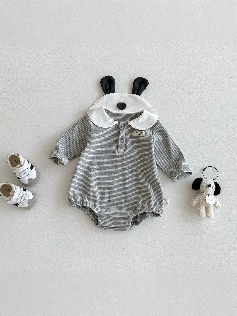 

2025 Autumn New Baby Long Sleeve Bodysuit Cotton Infant Girl Cute Lapel Striped Jumpsuit Newborn Toddler Casual Clothes 0-24M