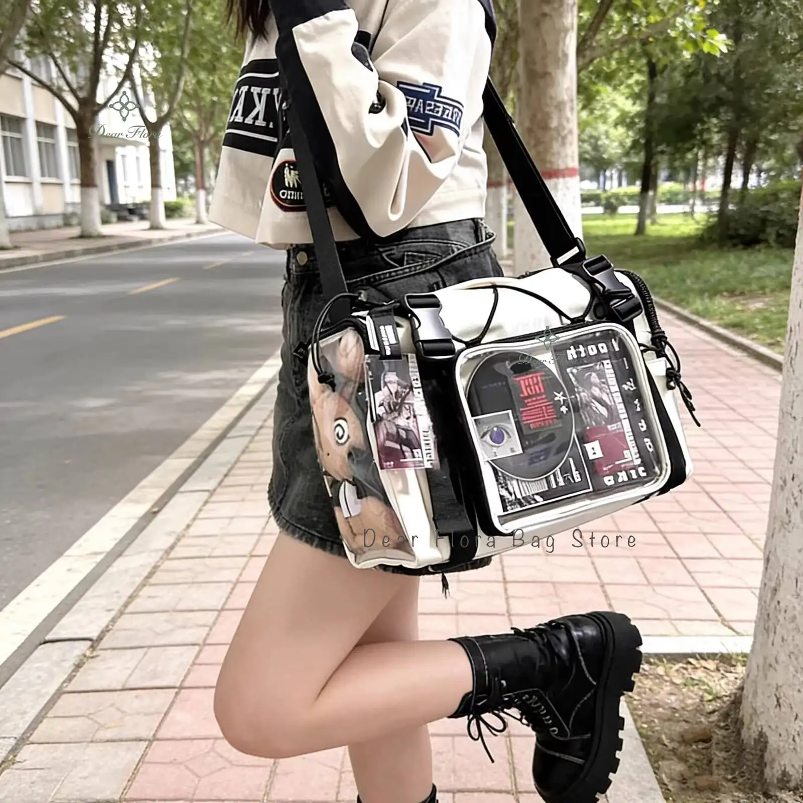 New Y2K Ita Shoulder Bag Large Capacity Sports  Crossbody Bag Cute Girls Transparent Messenger Bag DIY Display Commuter Handbags