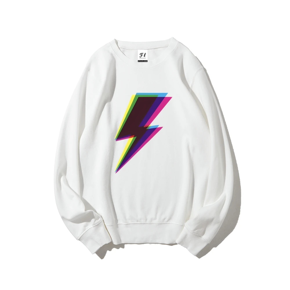 Buntes Lightning Bolt-Sweatshirt, kräftiger, lebendiger Druck, edgy, trendig, lässig, locker, langärmelig, Streetwear, unverzichtbares, bequemes Oberteil