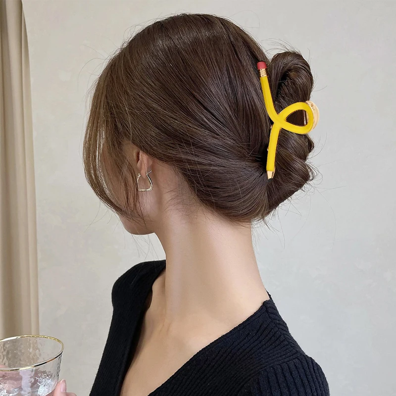 Women's Hair Claw Clips Pencils Funny Fashionable Personalized Simple Versatile Hair Grabs Metal Dopamine Hair Accessories Girl