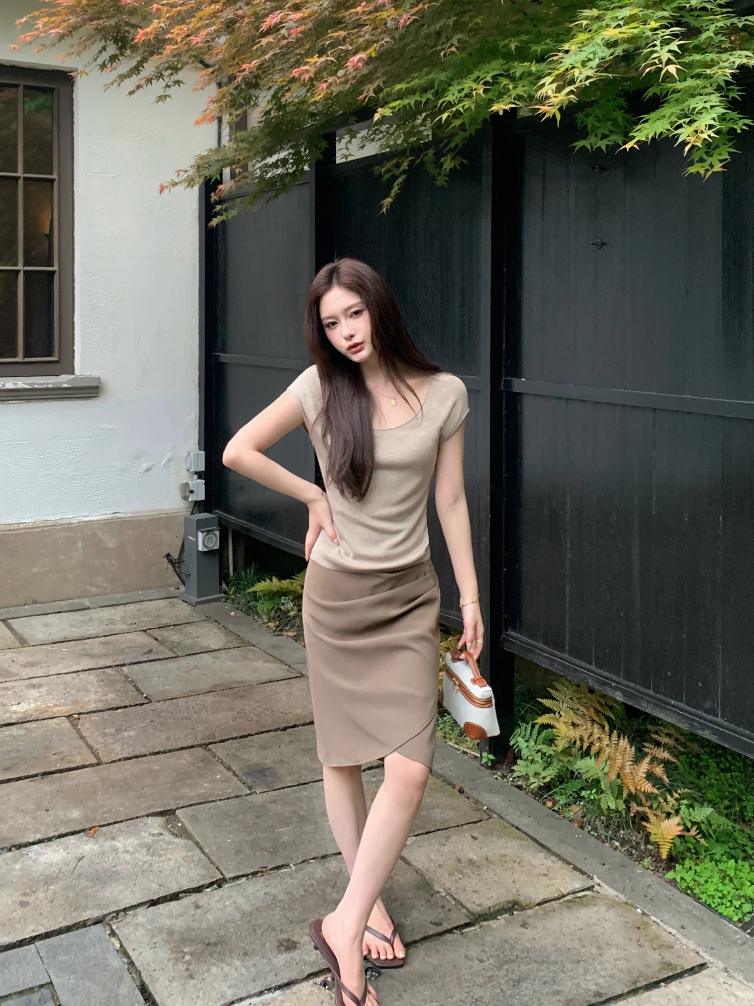 Elegant High Waist A-Line  Skirt for Women Asymmetrical Design Unique Style Pusumede Sister Brand Polyester Fiber