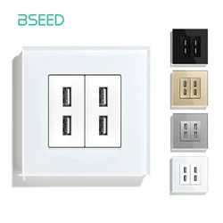 BSEED Double USB Wall Sockets Dual Power Charge Outlets Black Golden White Panel 86mm 5V 1.1A with Led Light