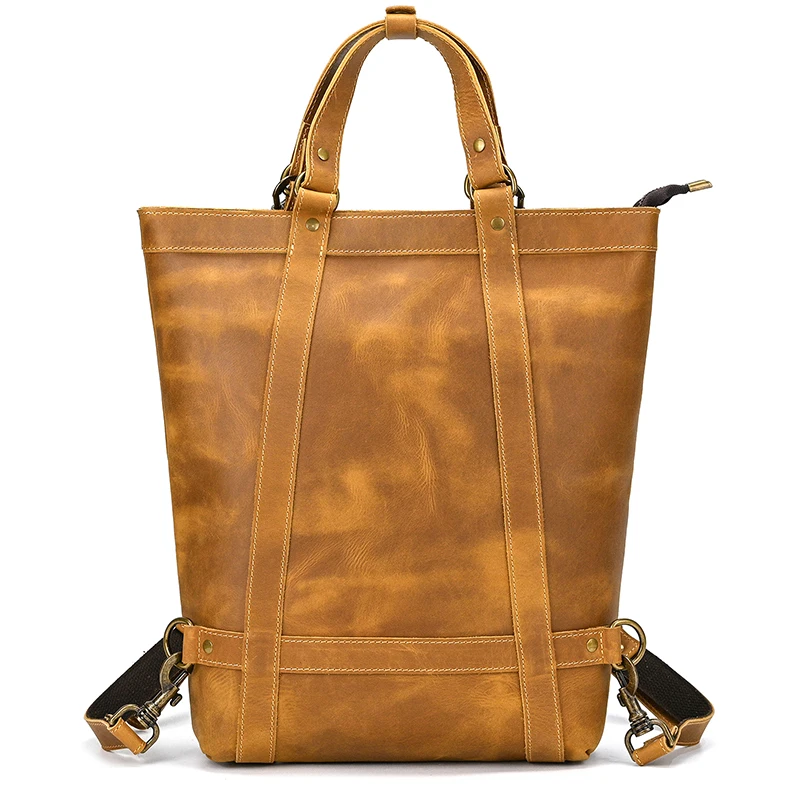 High Quality Genuine Leather Backpack Handbag Dual Use Retro Fashion Style Mens Tote Bags 2025 New Style Leather Bag For Man