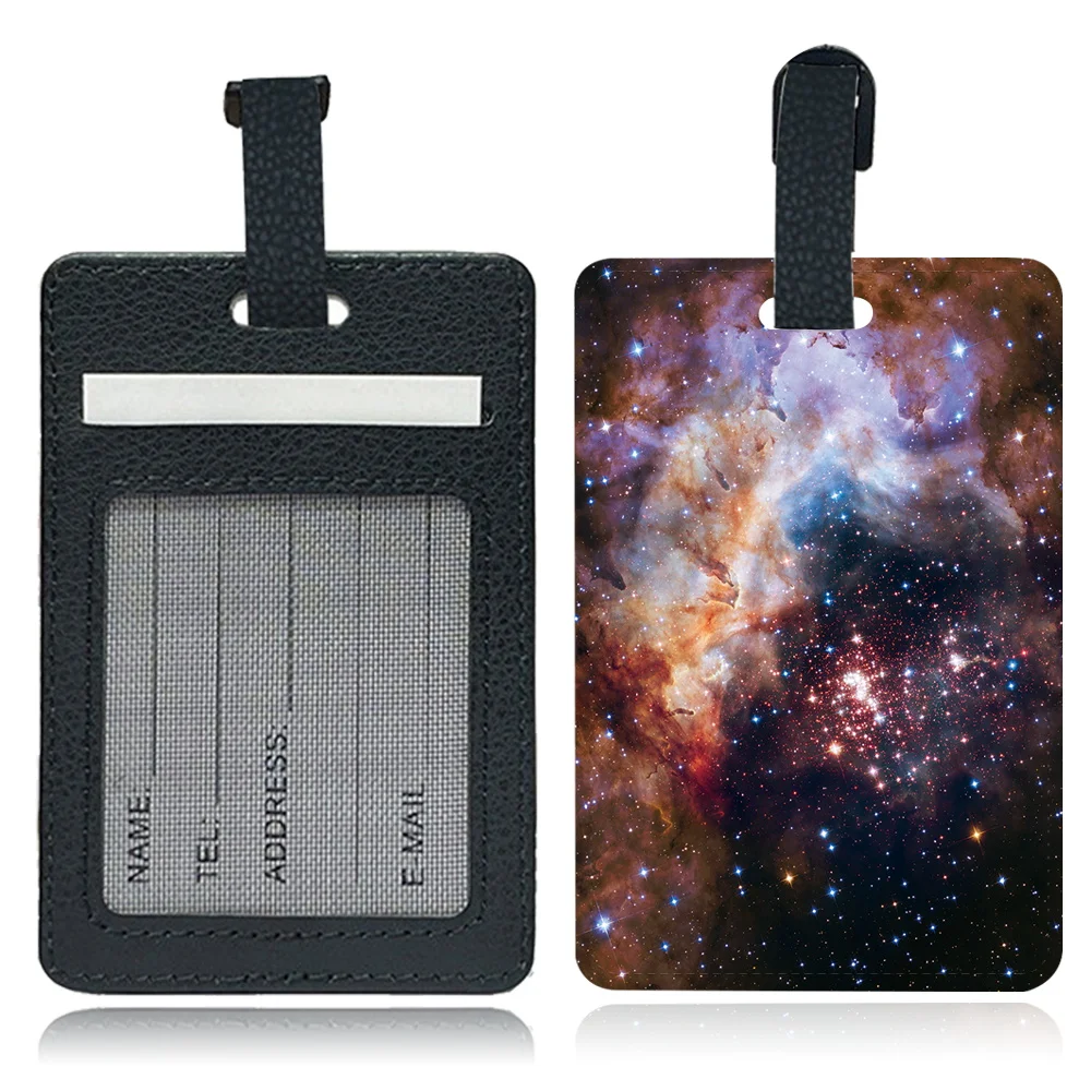 علامات الأمتعة بتصميم طباعة كاملة، حافظة واقية من جلد البولي يوريثان السميك، علامة تحديد محمولة للأعمال العالمية، نمط الفضاء