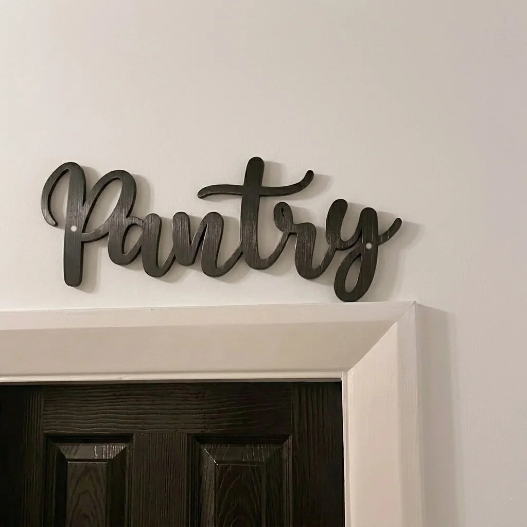 Stainless Steel Pantry Sign Metal Door Plaque Farmhouse Kitchen Decor Cursive Lettering Pre-Drilled Holes with Screws Easy Insta
