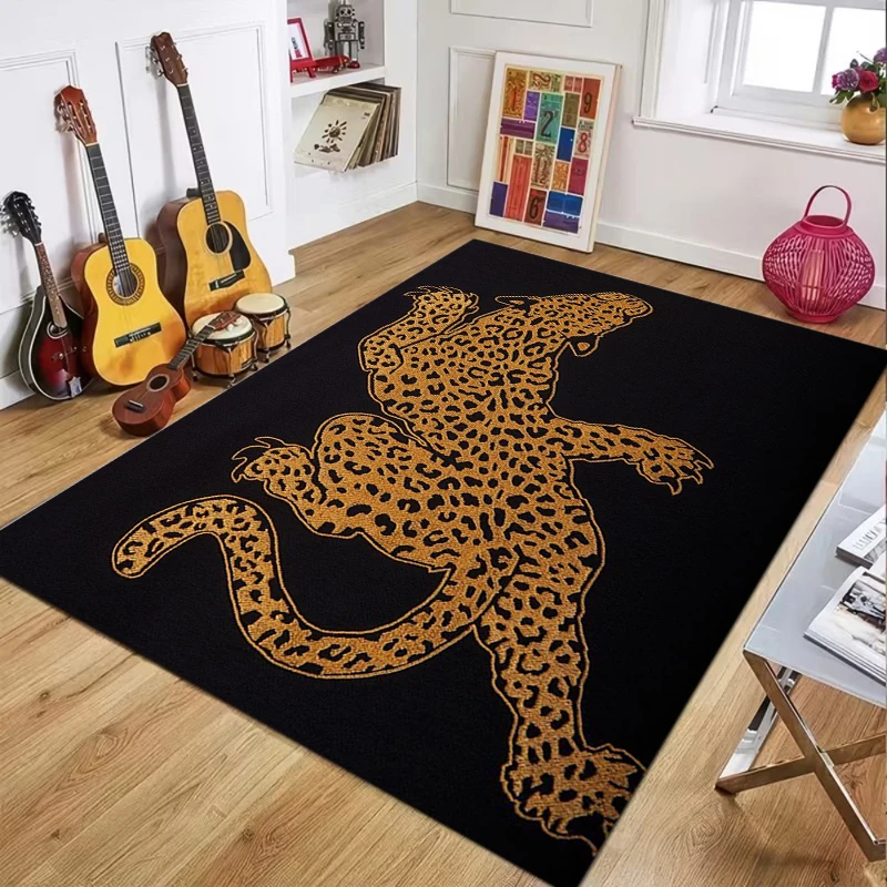 Artistic Safari Tiger Leopard Print Pattern Plush Non Slip Washable Rectangle Area Rug Carpet for Living Room Bedroom Home Decor