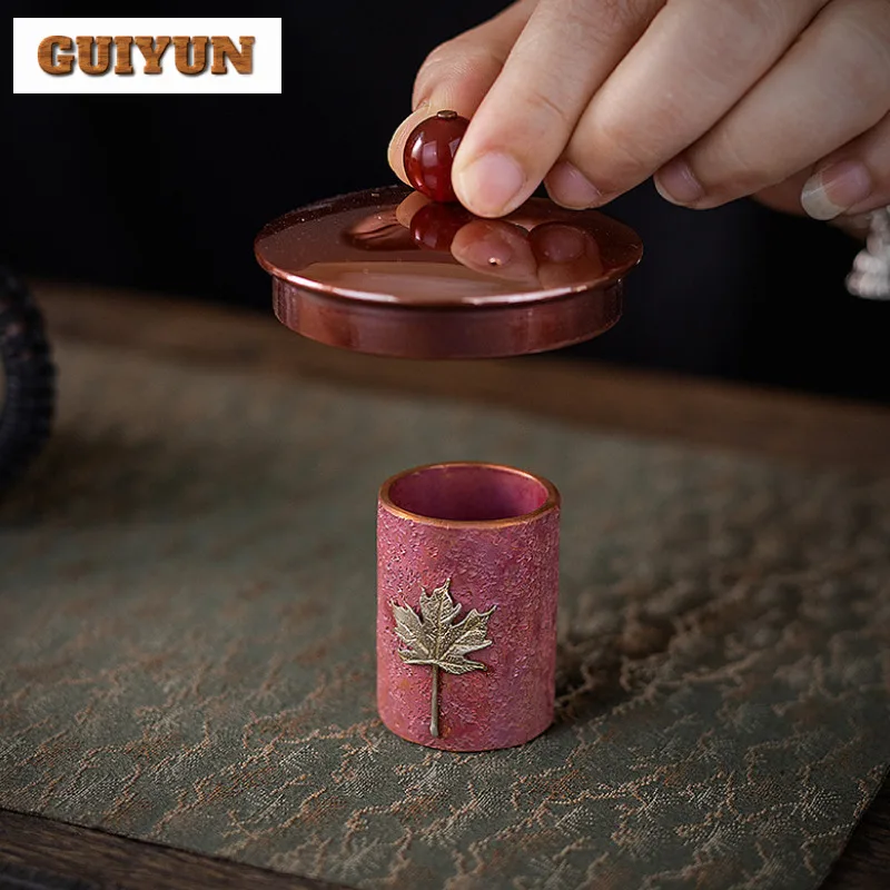 

Handmade Red Copper Maple Leaf Teapot Cover Holder Aesthetic Cover Frame Household Zisha Pot Lid Shelf Cha Accessories Craft