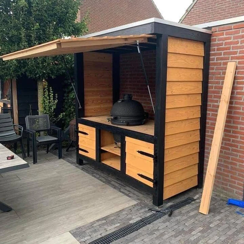 Outdoor Kitchen Island Stone Accents Aluminum BBQ Pod Patio Grill Kitchen Cabinets-Durable Eco-Friendly for Backyard