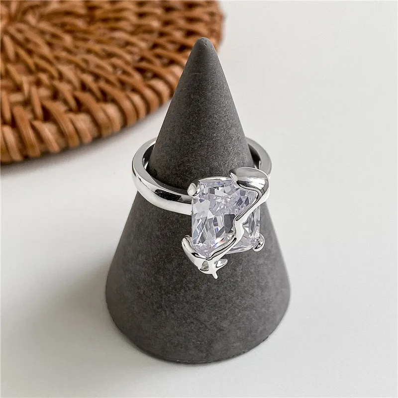 S925 Sterling Silver Korean Version Fashionable Generous Sugar Fashion Hexagram Shining Ring Retro INS Wind Blogger 