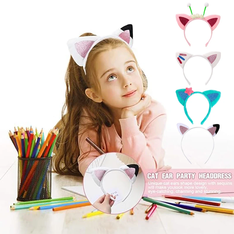 Cat Ears Headbands Children Anime Headwear Girls Cute Sweet Headdress Creative Cosplay Accessories Halloween Costume Party Decor