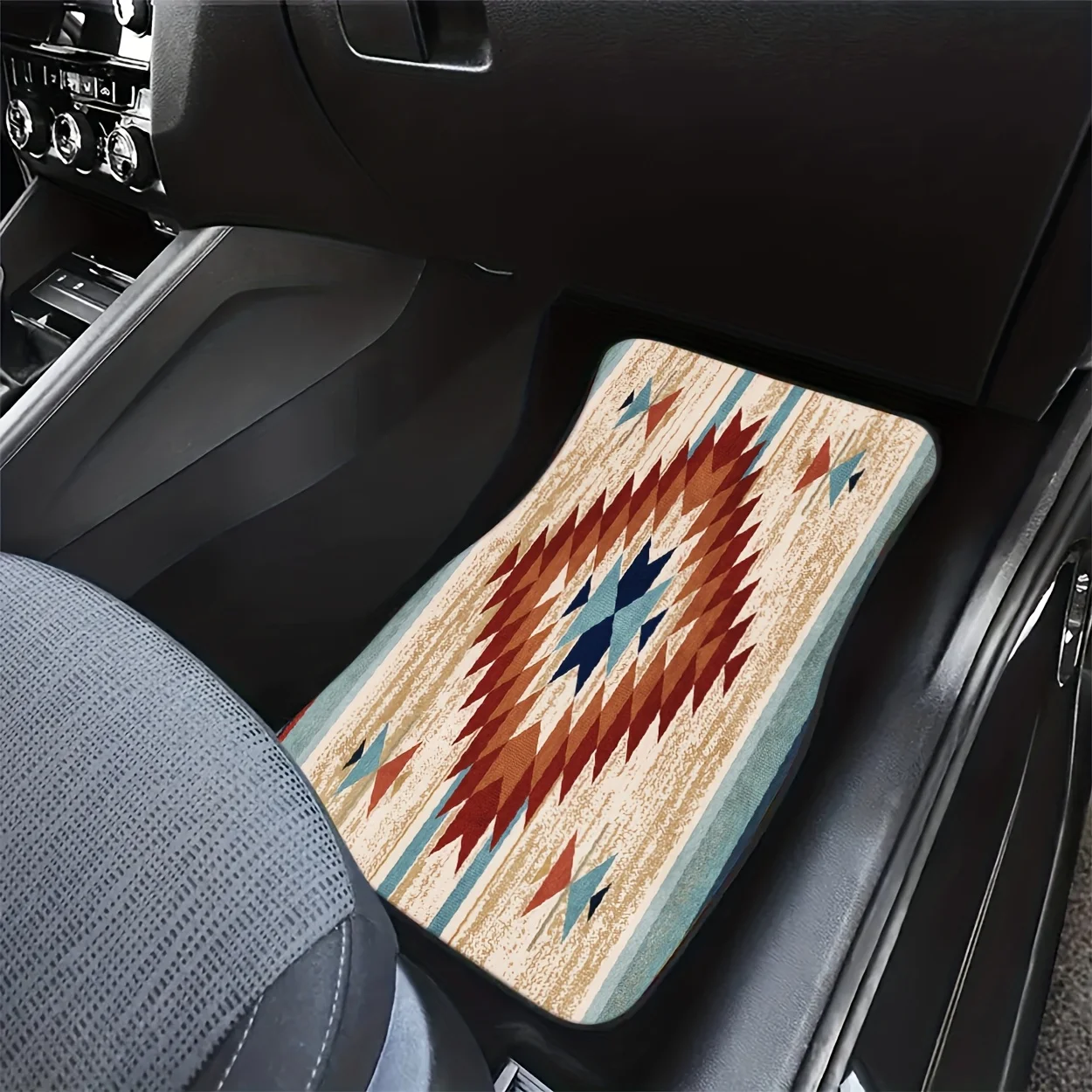 4pcs set of universal car floor mats, brown geometric pattern, vintage style digital print car floor mats, fashionable and versa