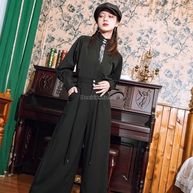 قميص هانفو بأكمام طويلة ومطرز على الطراز الصيني لعام 2025 للنساء بدلة تانغ أنيقة فضفاضة للنساء