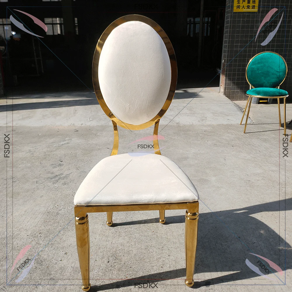 High Quality Gold round Stainless Steel Dining and Banquet Chair Modern Style for Wedding and Party hotel metal banquet chairs