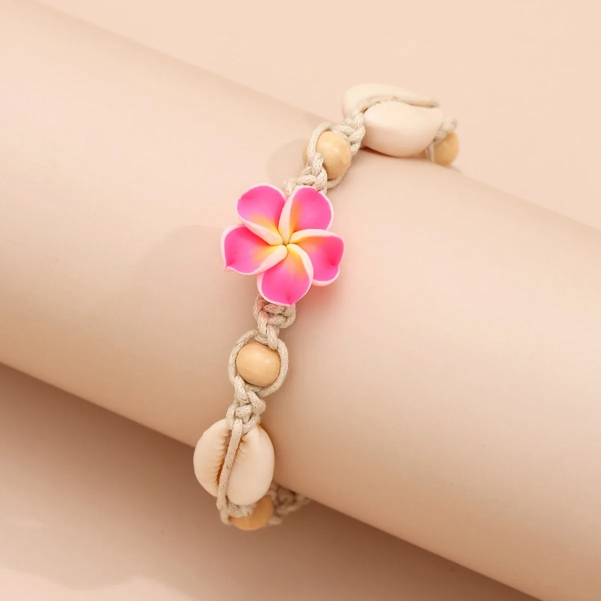 Retro Pink Eggflower Shell Bracelet For Women Bohemian Summer Beach Woven Rope Bracelet Party Jewelry Y2K