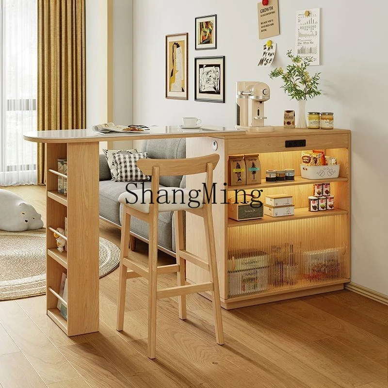 

SM solid wood bar table integrated household dining side cabinet living room island table retractable partition storage