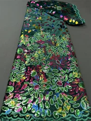 2024African Nigerian High Quality Lace FabricFor Sewing Velvet Sequins Embroidered Cord Guipure Party Dress Wedding 5Yard hz1259