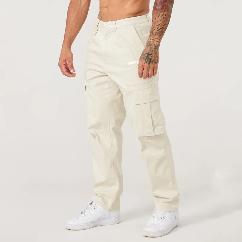 2024 neue Youngla Big Pocket Overalls Hose Herren Herbst Nähte einfarbige Freizeit sport lose gerade Hosen